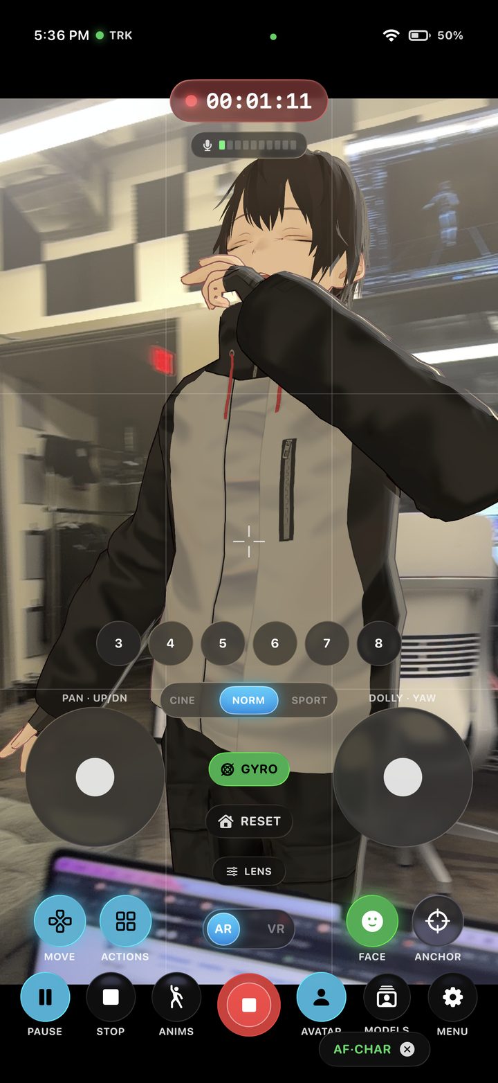 VTOKU Cam recording a VTuber performance in AR