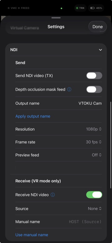 VTOKU Cam NDI panel